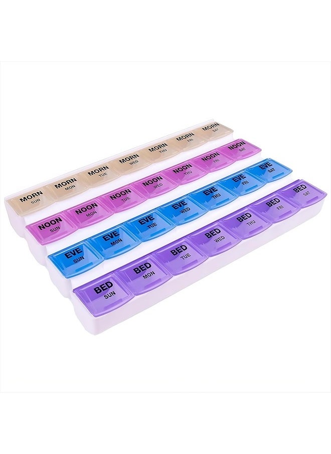 APEX 7-Day Mediplanner Pill Organizer, Weekly Pill Organizer, 4 Times A Day Color-Coded, Easy-Open, See-Through Lids, Organize Medication Or Vitamins By AM, PM, Evening And Bedtime  - Image 1