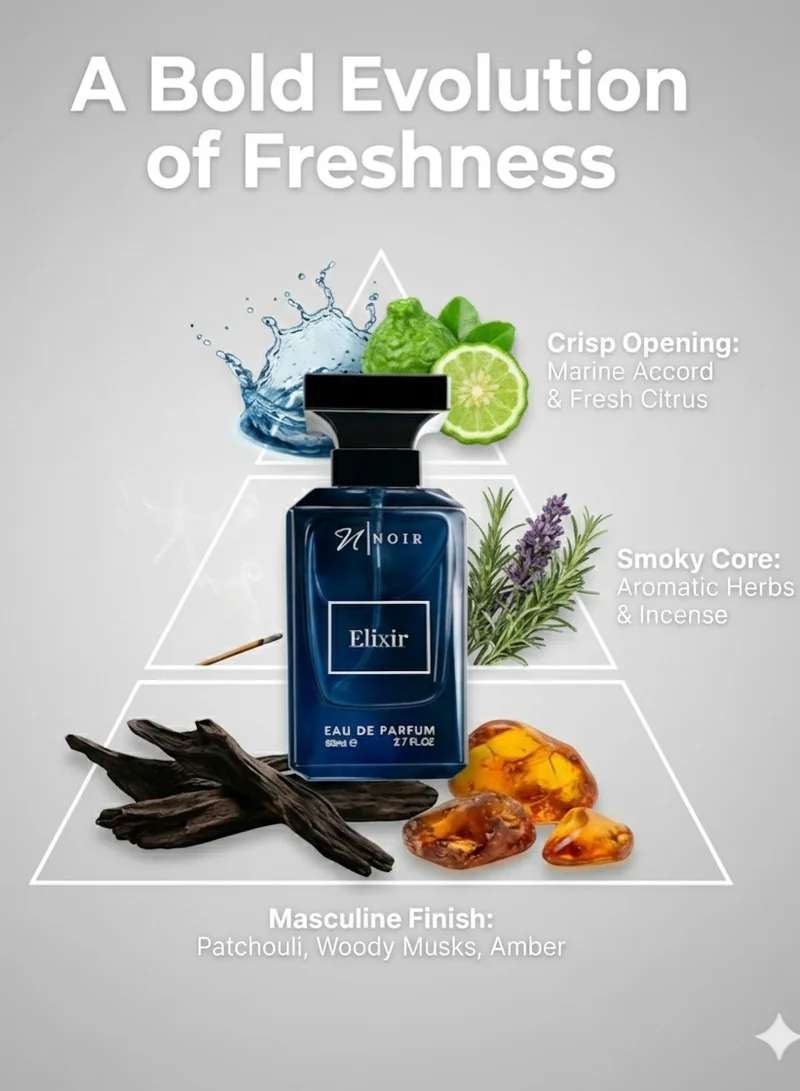 noir Elixir EDP Fresh Spicy Perfume for Men with Lemon, Lavender & Amber Notes, Long Lasting Men's Perfume - 80 ml