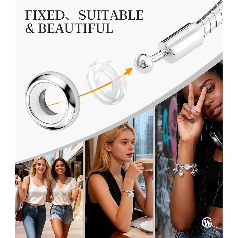 GW Clip Stopper Charms 925 Sterling Silver Round Rondelle Spacer Beads for Charm Bracelets, Gift for Women Girls - Image 3