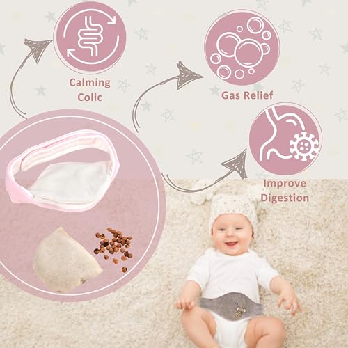 Pafuly Baby Colic Gas and Upset Stomach Relief for Newborns-100% Cherry Seed-Heated Tummy Wrap-Colic Baby Swaddling Belt for Natural Relief–Soothing and Calming (Pink) - Image 3