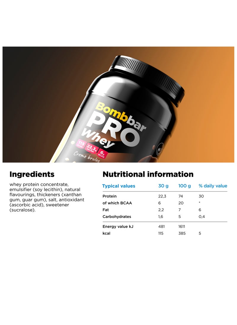 BOMBBAR Pro Whey Protein Powder with Creme Brulee Flavor 900g  - Image 2