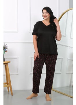 Akbeniz Women's Plus Size Short Sleeve Combed Cotton Pajama Set Black 202406  - Image 1