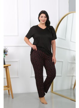 Akbeniz Women's Plus Size Short Sleeve Combed Cotton Pajama Set Black 202406  - Image 3