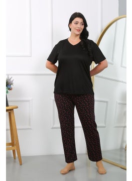Akbeniz Women's Plus Size Short Sleeve Combed Cotton Pajama Set Black 202406  - Image 5