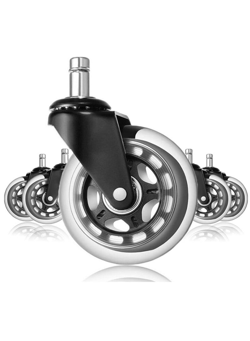 SYOSI Office Chair Casters, 5 Pieces Office Chair Furniture PU Insert Rod Electrophoresis Transparent Quiet Casters Office Chair Replacement Accessories (Black) - Image 1