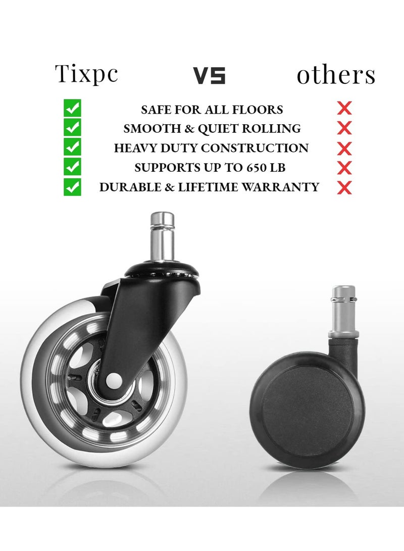 SYOSI Office Chair Casters, 5 Pieces Office Chair Furniture PU Insert Rod Electrophoresis Transparent Quiet Casters Office Chair Replacement Accessories (Black) - Image 3