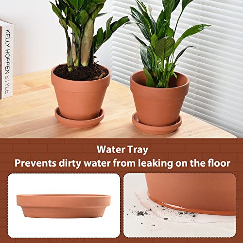 INGOFIN Terracotta Pots Set with Saucer - 2-Pack Ceramic Clay Planters with Drainage Hole, Garden Flower Succulent Pots with Tray for Indoor Outdoor Plants, 8 inch, Set of 2 - Image 5