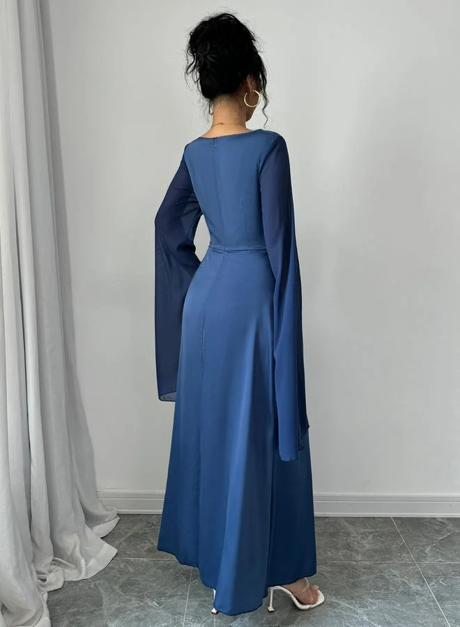 Take Two Take Two Dark Blue Slit Sleeve A-Line Maxi Dress