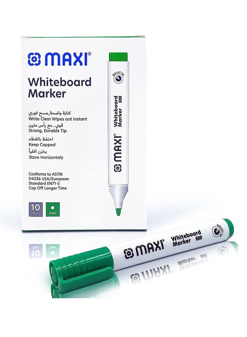 Maxi 10 قطع من أقلام التحديد للسبورة البيضاء Dy Erase ذات الرأس الرصاصي والحبر الأخضر - Image 1