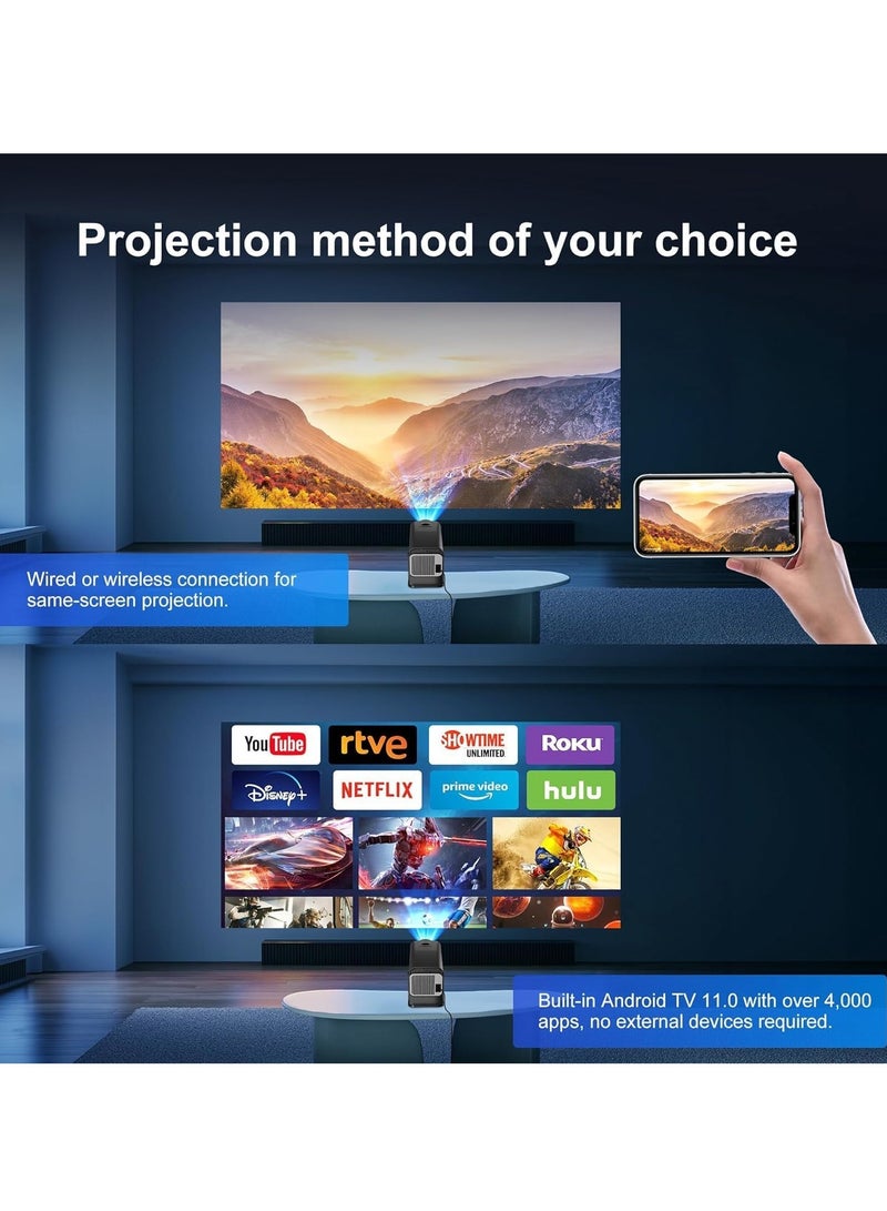 ELTRAZONE New Mini Projector, Portable 1080P Projector with WiFi and Bluetooth, Smart Projector with Android 11, Auto Keystone Correction, 180° Rotatable Home Theater Projector for Phone/TV Stick, Black  - Image 4