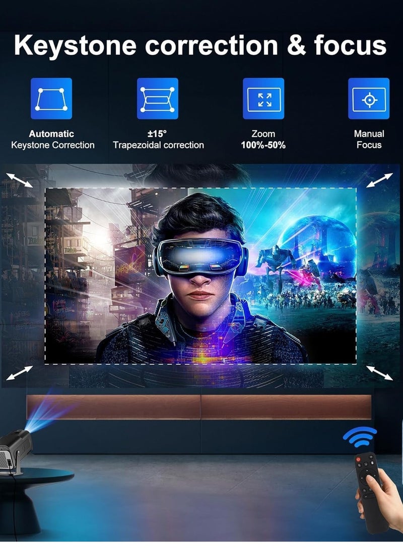 ELTRAZONE New Mini Projector, Portable 1080P Projector with WiFi and Bluetooth, Smart Projector with Android 11, Auto Keystone Correction, 180° Rotatable Home Theater Projector for Phone/TV Stick, Black  - Image 2