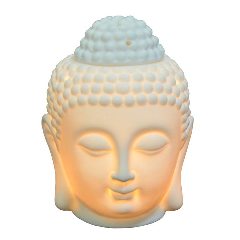 Tvoip 1PCS Ceramic Buddha Head Essential Oil Burner with Candle Spoon Aromatherapy Wax Melt Burners Oil Diffuser Tealight Candle Holders Buddha Ornament for Yoga Spa Home Bedroom Decor Gift White