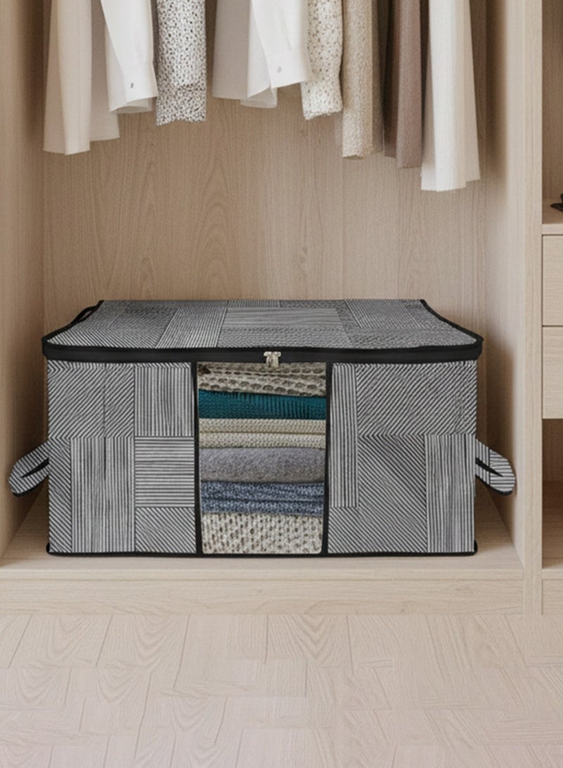 Kuber Industries Non-Woven Lining Print Blanket Cover|Clothes Organizer|Clothes Organizer with Transparent Window, Zipper Closure & Handle (Gray, Extra Large) - Image 1