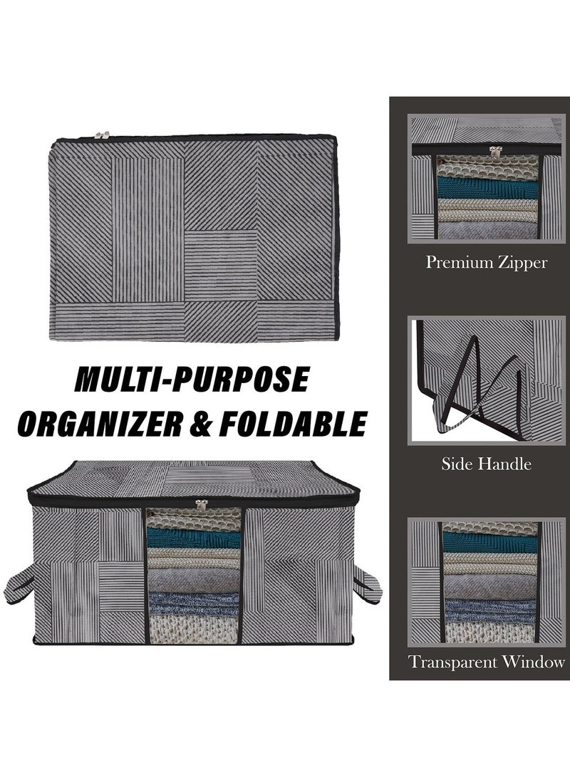 Kuber Industries Non-Woven Lining Print Blanket Cover|Clothes Organizer|Clothes Organizer with Transparent Window, Zipper Closure & Handle (Gray, Extra Large) - Image 3