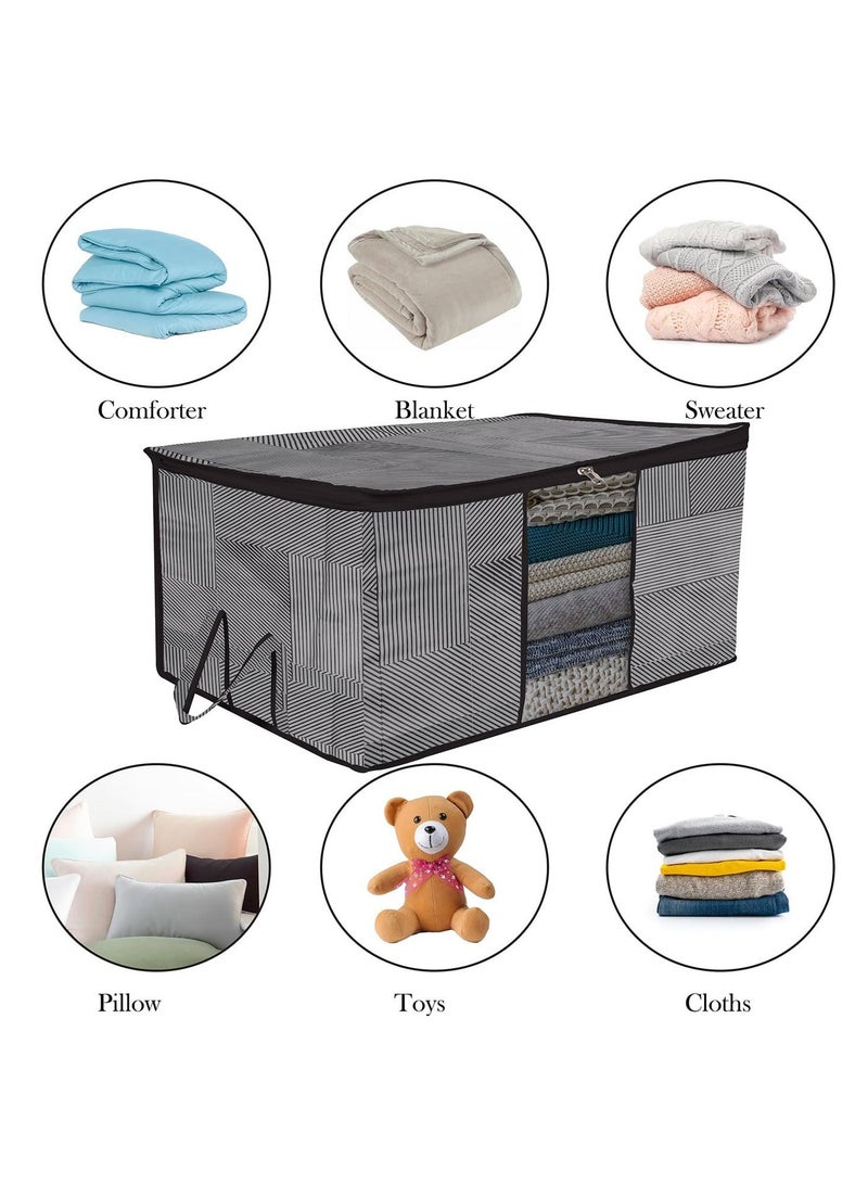 Kuber Industries Non-Woven Lining Print Blanket Cover|Clothes Organizer|Clothes Organizer with Transparent Window, Zipper Closure & Handle (Gray, Extra Large) - Image 4