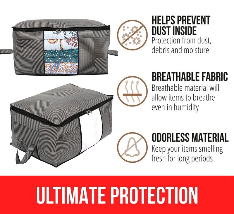 Kuber Industries Non-Woven Lining Print Blanket Cover|Clothes Organizer|Clothes Organizer with Transparent Window, Zipper Closure & Handle (Gray, Extra Large) - Image 5