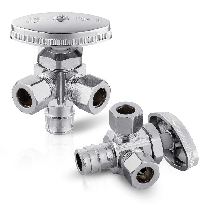 Pack of 2 EFIELD Multiturn Dual Outlet Angle Stop Valve MultiTurn 12 Expansion F1960 Pexa Pipe Inlet x 38 inch x 38 inch Compression OutletsVALVE0662PCS