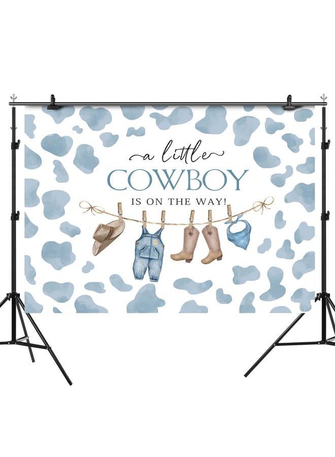 Rsuuinu Cowboy Baby Shower Backdrop for Boy Blue Little Cowboy is On The Way Photography Background Wild West Western Rodeo Cow Country Baby Shower Party Decorations Banner Photo Booth Props 7x5ft - Image 2