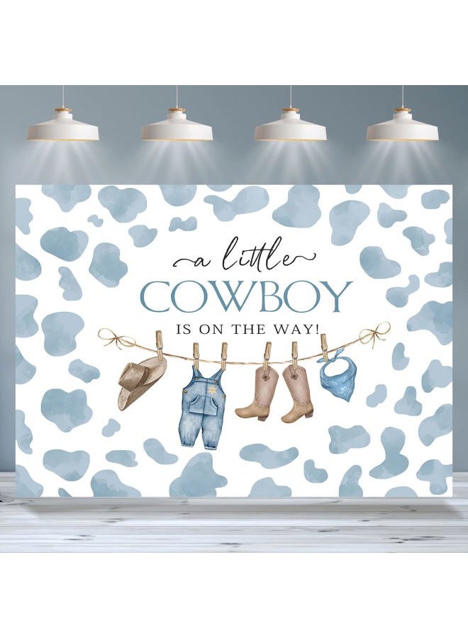 Rsuuinu Cowboy Baby Shower Backdrop for Boy Blue Little Cowboy is On The Way Photography Background Wild West Western Rodeo Cow Country Baby Shower Party Decorations Banner Photo Booth Props 7x5ft - Image 1
