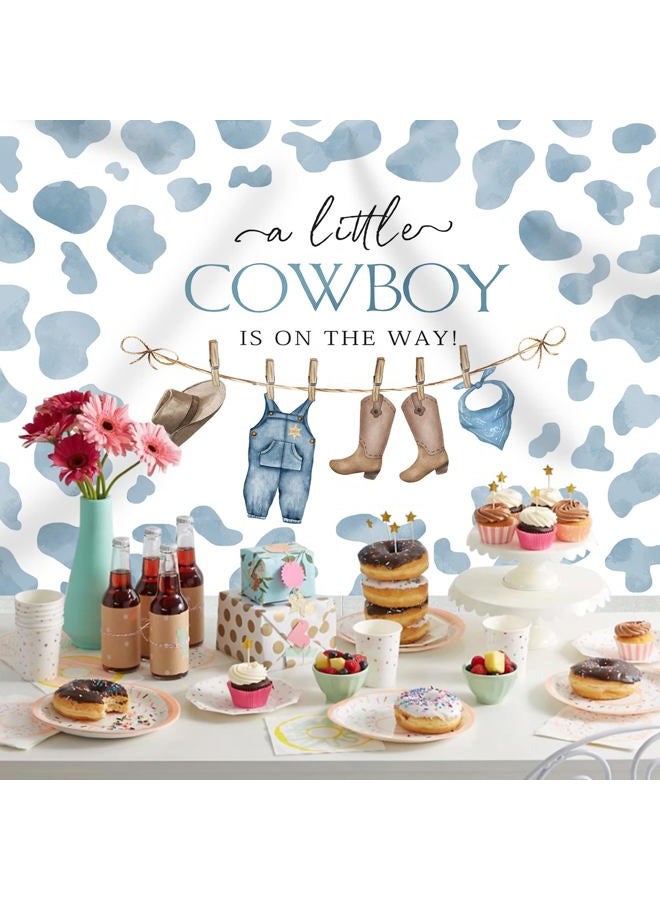 Rsuuinu Cowboy Baby Shower Backdrop for Boy Blue Little Cowboy is On The Way Photography Background Wild West Western Rodeo Cow Country Baby Shower Party Decorations Banner Photo Booth Props 7x5ft - Image 5