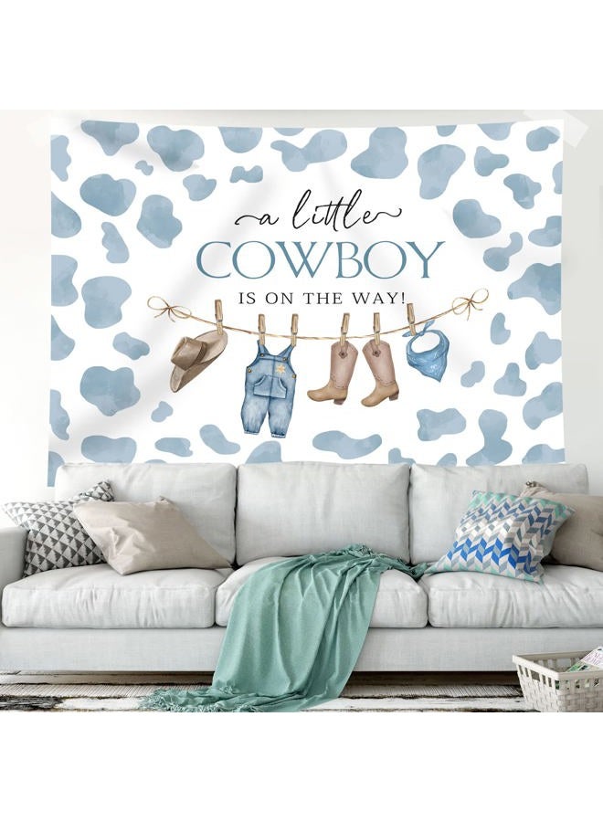 Rsuuinu Cowboy Baby Shower Backdrop for Boy Blue Little Cowboy is On The Way Photography Background Wild West Western Rodeo Cow Country Baby Shower Party Decorations Banner Photo Booth Props 7x5ft - Image 3