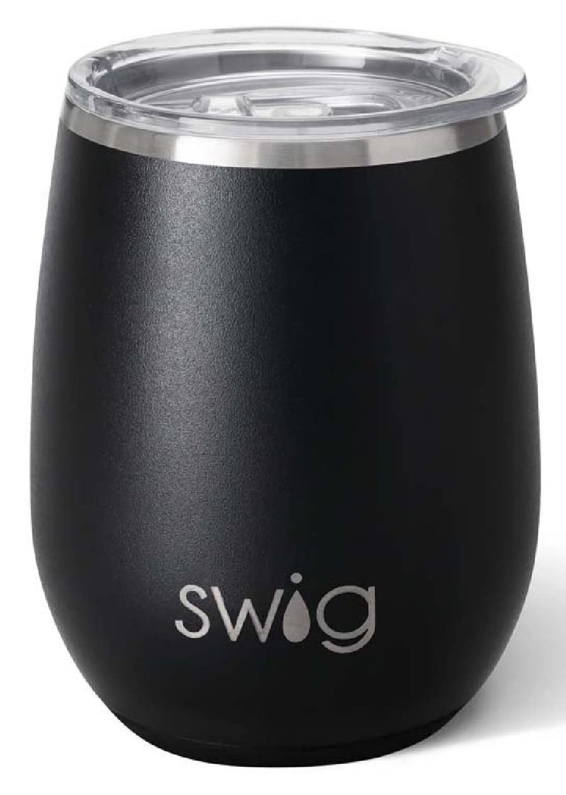 Swig 14oz Insulated Wine Tumbler with Lid Dishwasher Safe Stainless Steel Wine Cups Black