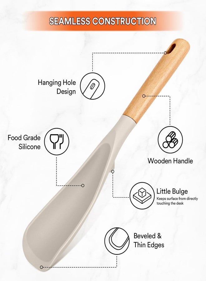 Badiano Cooking Spoon for Nonstick Cookwares, Great for Cooking and Serving Sturdy BPA-Free Matte Silicone, Wood Handle Spoon for Mixing, Scoop, and Scrape (2 Pack of Khaki, 11.4 inch) - Image 4