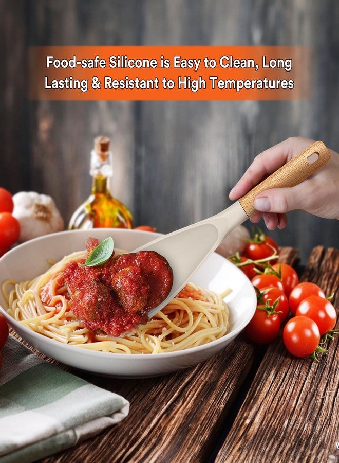 Badiano Cooking Spoon for Nonstick Cookwares, Great for Cooking and Serving Sturdy BPA-Free Matte Silicone, Wood Handle Spoon for Mixing, Scoop, and Scrape (2 Pack of Khaki, 11.4 inch) - Image 3