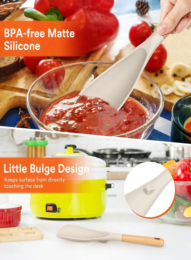 Badiano Cooking Spoon for Nonstick Cookwares, Great for Cooking and Serving Sturdy BPA-Free Matte Silicone, Wood Handle Spoon for Mixing, Scoop, and Scrape (2 Pack of Khaki, 11.4 inch) - Image 5