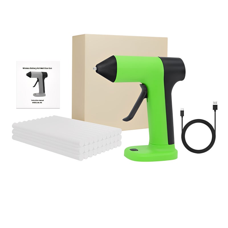 Cordless Hot Glue Gun, 30s Fast Preheating, 2000mAh Rechargeable Battery, USB-C Charging, Smart Auto-Off, Includes 30 Premium Glue Sticks for DIY Crafts & Home Repairs(Green) - Image 1