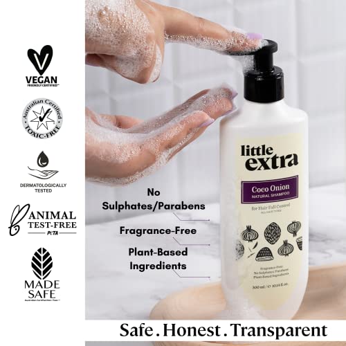 Little Extra Coco Onion Natural Shampoo for Hair Fall Control & Growth, No Parabens, SLS, Silicone & Sulfate Free, 100% Vegan with Coconut Milk, Onion Oil for Women & Men, 300 ml - Image 4