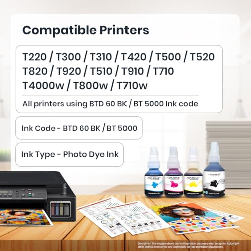 Splashjet 6000 & D60BK Compatible Refill Ink for Brother T220, T420, T520, T820, T920, T510, T910, T710, T4000W, T4500W, T300W, T800W, T700, T810 Printer - (Black - 70gm x 2 Bottle) - 501640 - Image 3