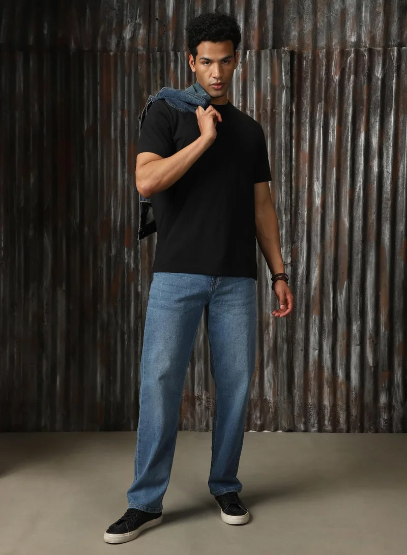 HIGH STAR Men's Indigo 100% Cotton Distressed Jeans