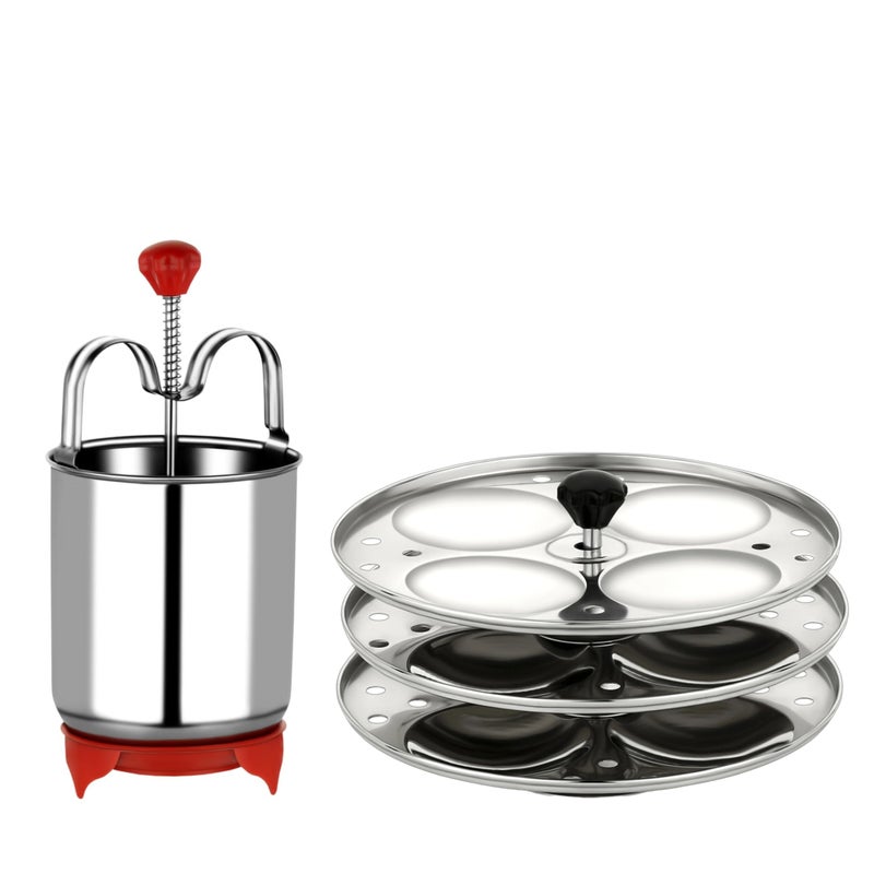 AMBA'R Kitchenware AMBA'R Premium Stainless Steel Idli Stand And Vada Maker, Idli stand for 5L Cooker - 3 Plates, 12 idli, idli Maker Stand for Home & Kitchen Combo - Image 1