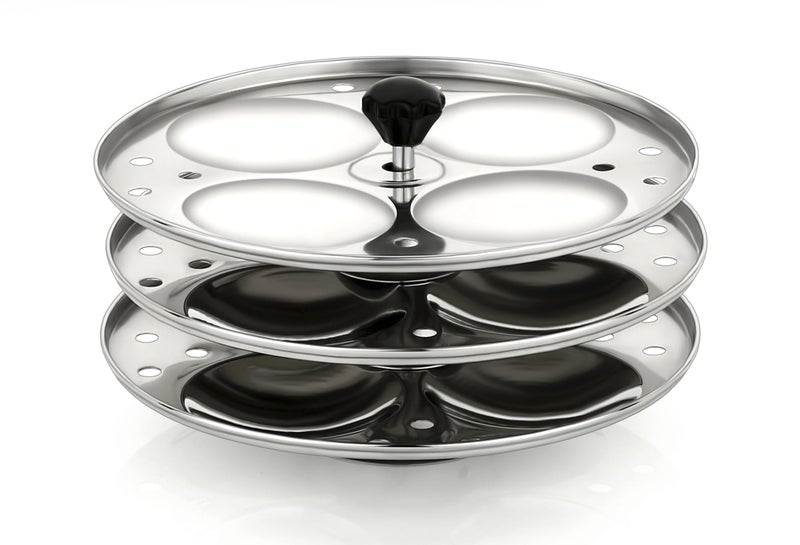 AMBA'R Kitchenware AMBA'R Premium Stainless Steel Idli Stand And Vada Maker, Idli stand for 5L Cooker - 3 Plates, 12 idli, idli Maker Stand for Home & Kitchen Combo - Image 3