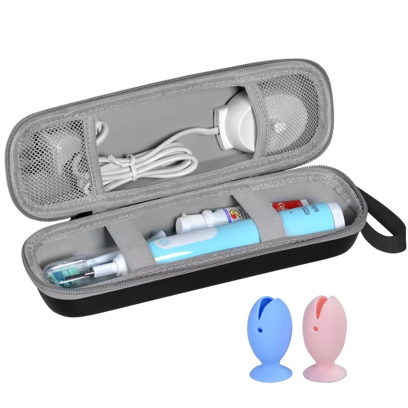 TUNYINSH Travel Case for Oral-B/Oral-B Pro/Phlips Sonicare Electric Toothbrush with 2pcs Toothbrush Heads Cover Cap, Portable Hard Protective Storage Bag with Accessories Storage (Black) - Image 1