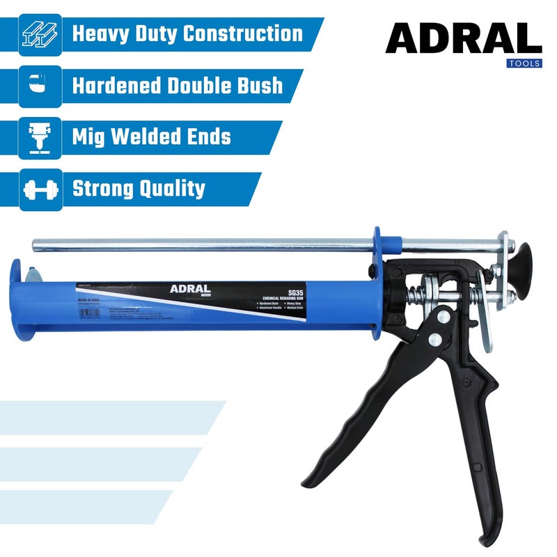 ADRAL 9-Inch Chemical Rebarring Gun | 950g | Dual Shaft for 2-Component Dispensing | MIG Welded Barrel | Dual Plunger Brackets | Heavy-Duty Trigger | Aluminium Handle | High-Precision Application - Image 5