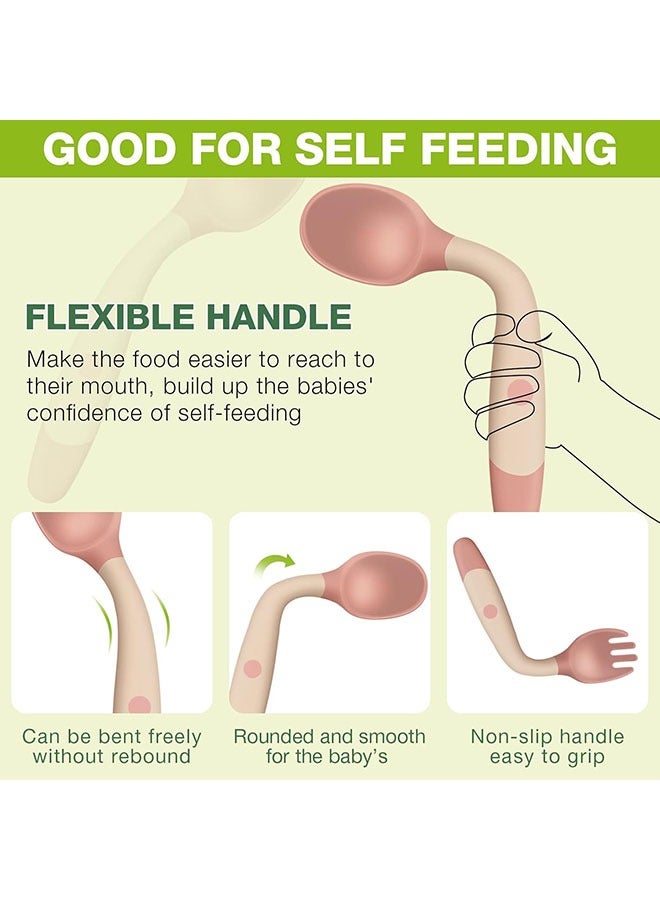 Arabest Baby Utensils Spoon Fork with Travel Case,Food-Grade PP Material,BPA -Free, Toddler Utensils for Self Feeding Bendable Handle Silverware for Kids Children,Easy to Clean and Carry (4 Set, Pink+Yellow+Green+Purple) - Image 5