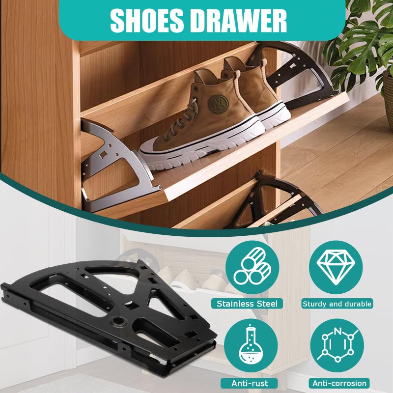 Litoexpe 2 Layers Black Shoes Drawer Cabinet Hinges, Stainless Steel Shoe Cabinet Replacement Fittings Flip Plate Frames Turning Rack Accessory for Home, 1 Pair - Image 3