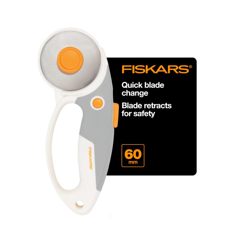 Fiskars 60mm Rotary Cutter for Fabric with Ergonomic Loop Grip And Comfort Handle, Titanium Rotary Fabric Cutter for Thick Materials, Easy and Safe Blade Change, Sewing Supplies and Quilting Tools - Image 1