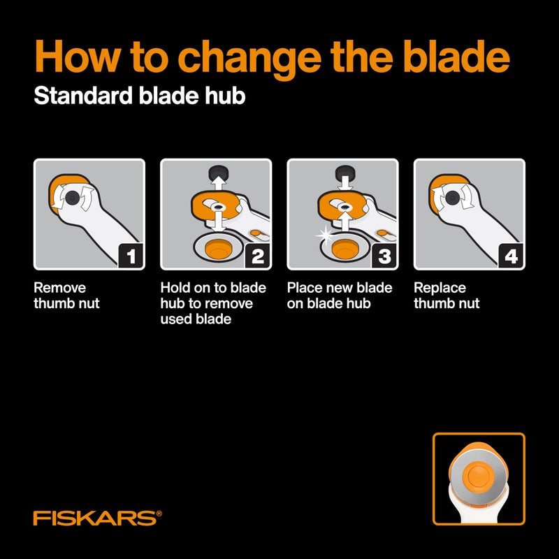 Fiskars 60mm Rotary Cutter for Fabric with Ergonomic Loop Grip And Comfort Handle, Titanium Rotary Fabric Cutter for Thick Materials, Easy and Safe Blade Change, Sewing Supplies and Quilting Tools - Image 5