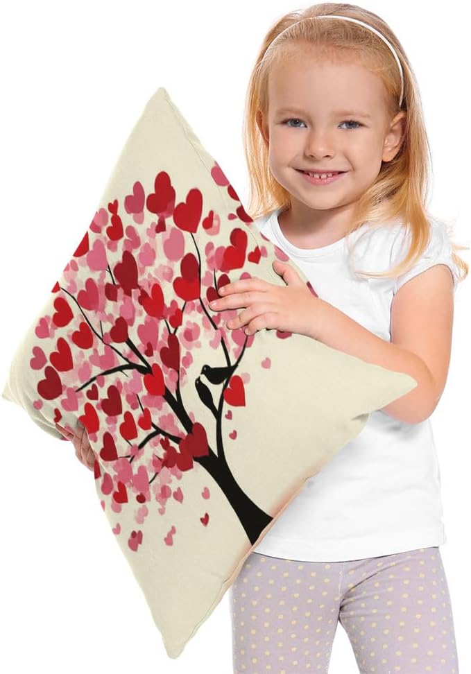 Moslion Heart Pillows Decorative Throw Pillow Cover Valentine's Day Love Hearts Tree for Wedding Bridal Pillow Case 18x18 Inch Cotton Linen Square Cushion Cover for Sofa Bed Red - Image 2
