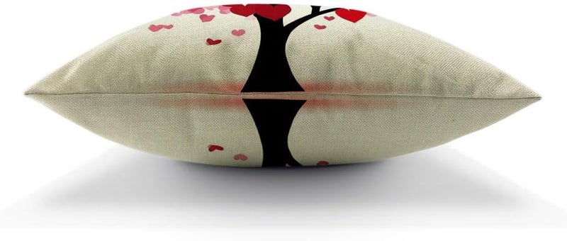 Moslion Heart Pillows Decorative Throw Pillow Cover Valentine's Day Love Hearts Tree for Wedding Bridal Pillow Case 18x18 Inch Cotton Linen Square Cushion Cover for Sofa Bed Red - Image 5