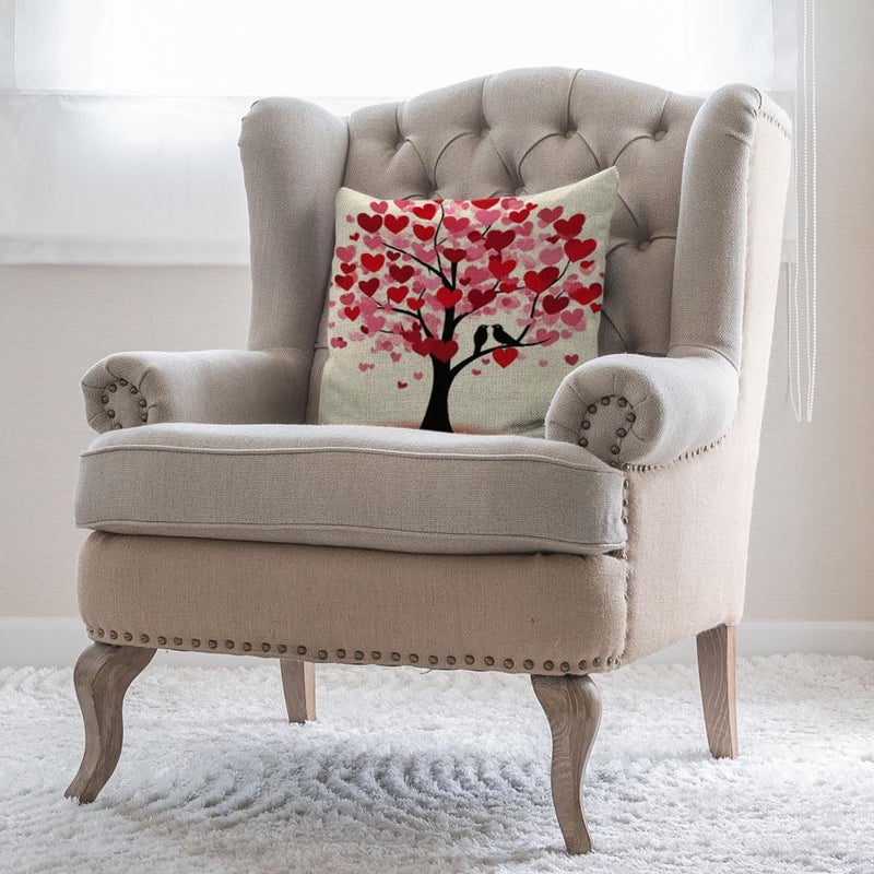 Moslion Heart Pillows Decorative Throw Pillow Cover Valentine's Day Love Hearts Tree for Wedding Bridal Pillow Case 18x18 Inch Cotton Linen Square Cushion Cover for Sofa Bed Red - Image 4