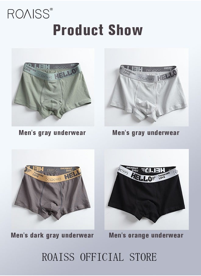 roaiss - Men's Boxers 4 Pack Set Trend Men's Teenage Boys Underwear Breathable Cotton Short Briefs High Elastic Classic Elastic Waistband Underwear - Image 1