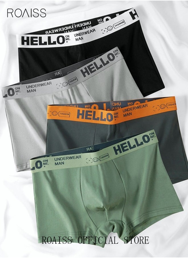 roaiss - Men's Boxers 4 Pack Set Trend Men's Teenage Boys Underwear Breathable Cotton Short Briefs High Elastic Classic Elastic Waistband Underwear - Image 1