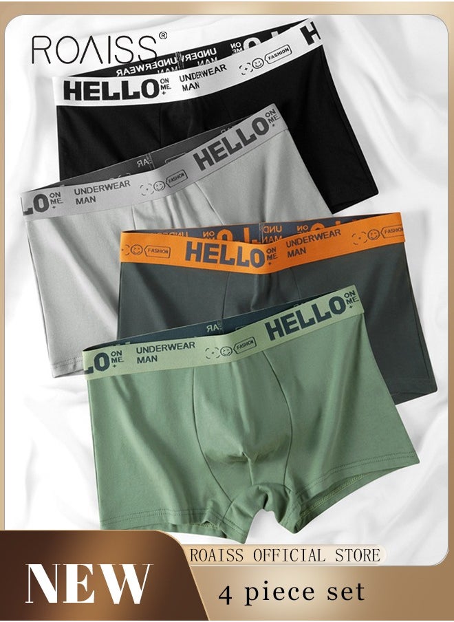 roaiss - Men's Boxers 4 Pack Set Trend Men's Teenage Boys Underwear Breathable Cotton Short Briefs High Elastic Classic Elastic Waistband Underwear - Image 1