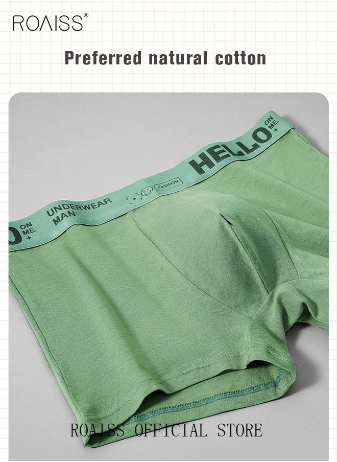 roaiss - Men's Boxers 4 Pack Set Trend Men's Teenage Boys Underwear Breathable Cotton Short Briefs High Elastic Classic Elastic Waistband Underwear - Image 1