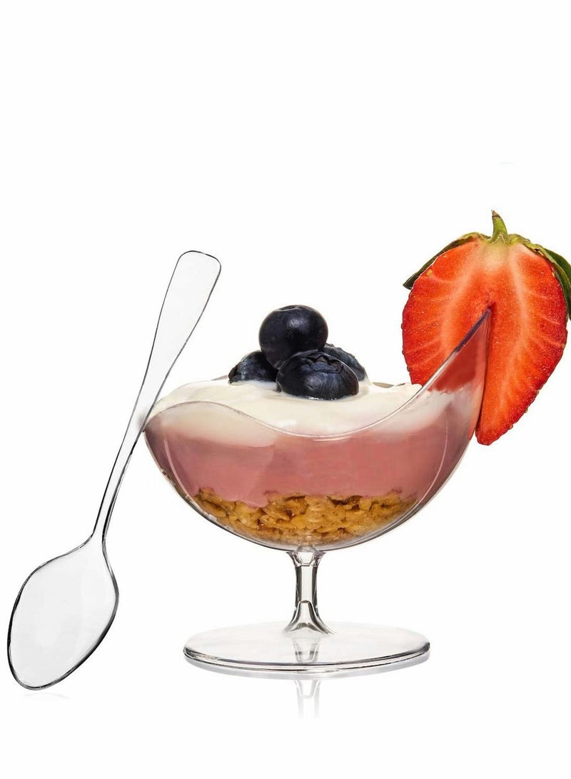 Y&D 24 PCS Dessert Bowls with 100PCS Spoons Plastic Mini Scallop Stem Cup, Clear Hard Appetizer Parfait Serving Bowl, Mousse Bowl Cups, for Desserts, Puddings - Image 1
