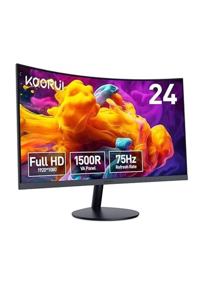 KOORUI KOORUI Curved Monitor, 24″ Inch FHD 75Hz VA Display, 1500R Curve, HDMI/VGA Ports, Tilt Adjustable, Eye Care, 178 Degree Viewing Angle, Slim Design, Black | 24N5CA  - Image 1
